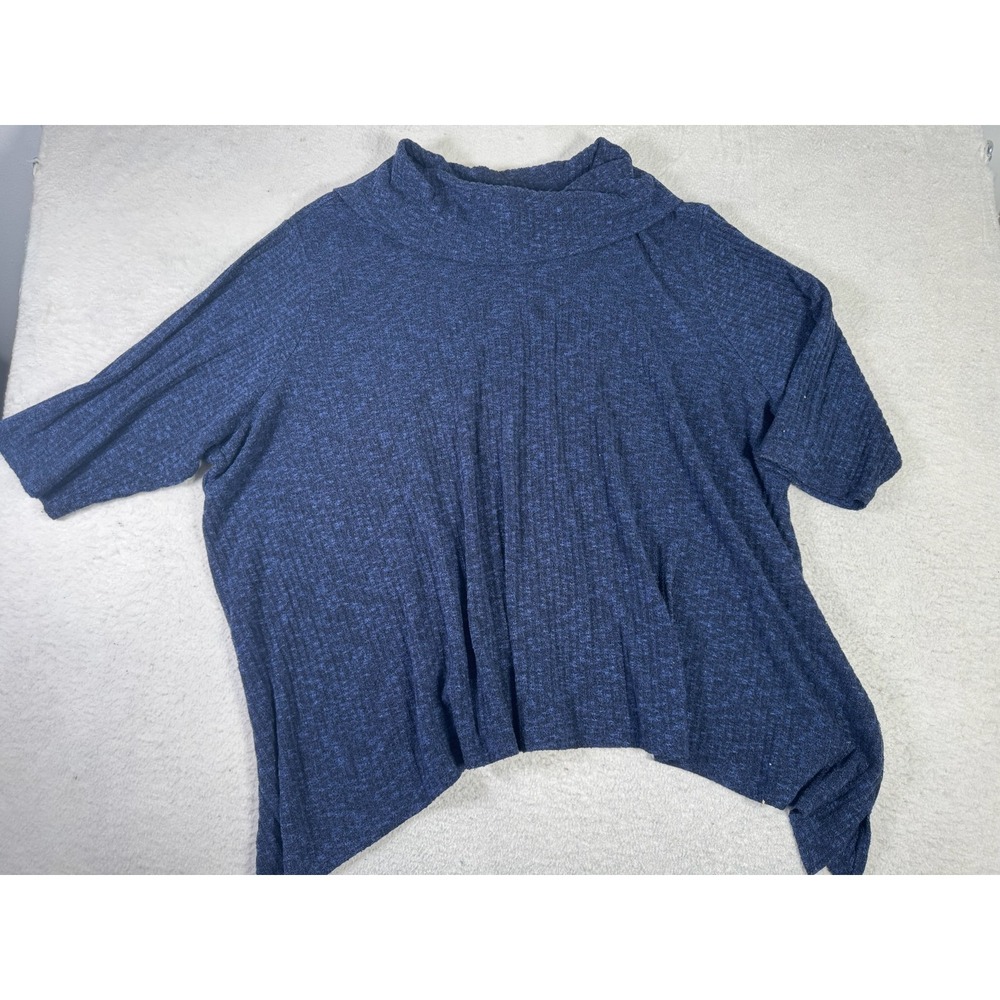 Catherines Poncho Top Womens 5X Blue Excellent Cowl Neck Ribbed Knit Sharkbite